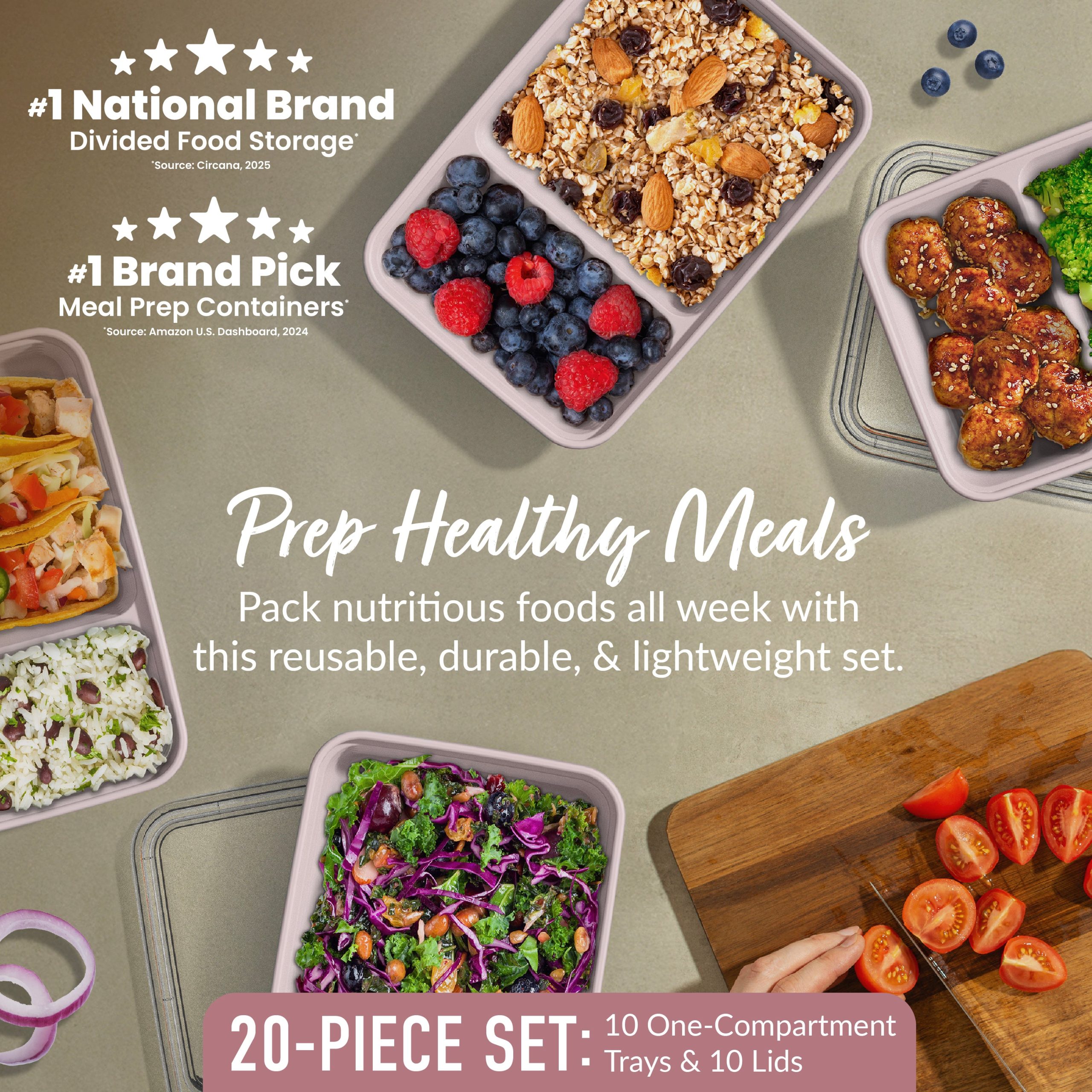 Bentgo Prep 2-Compartment Meal Prep Containers (20-Piece) - Image 2